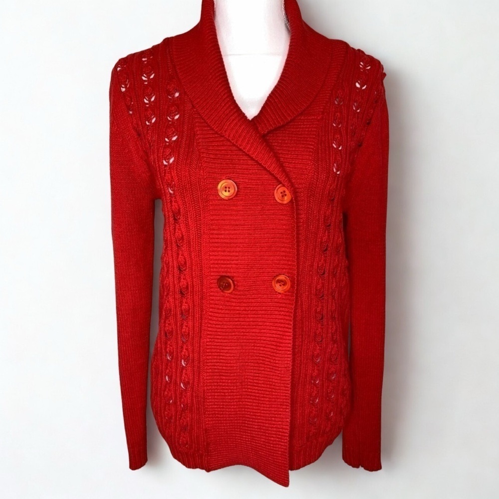 Rafaella Women’s Long Sleeve Red Knit Cardigan Sweater Size Small